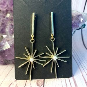 Faux Pearl Sun Bar Gold Stud Earrings